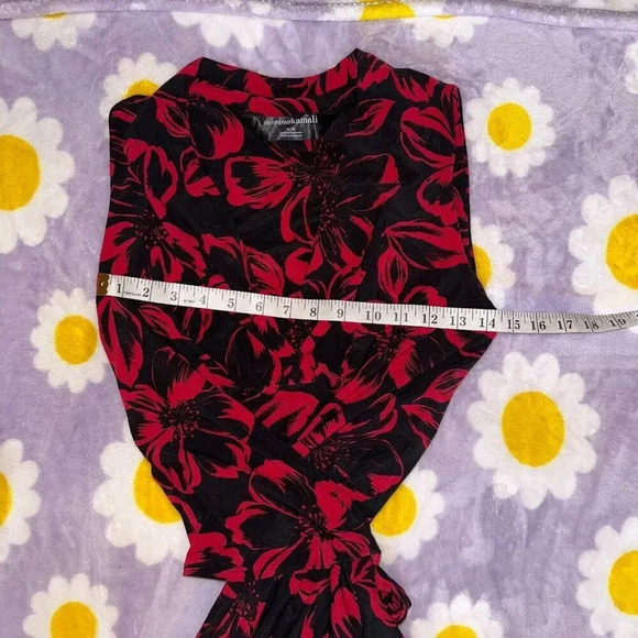Norma Kamali Sleeveless Faux Wrap Jersey Dress Floral Print Black & Red Size M - Picture 5 of 7